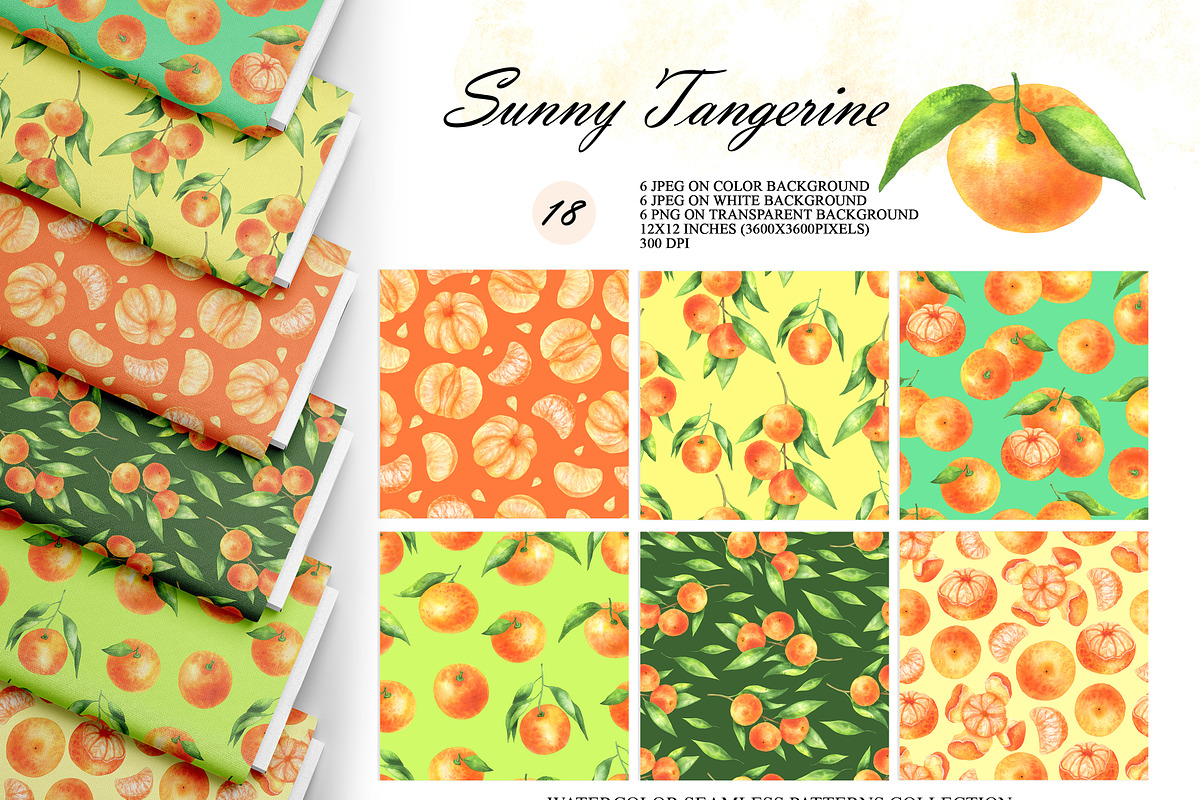 Tangerine Seamless Patterns, a Food Illustration by OlDm_Shop (Photo 1 of 10)