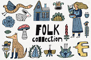 Folk Art Collection,Graphic Farm Set, an Animal Illustration by Sasha Mitkalova (Thumbnail 1 of 7)