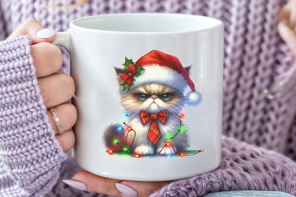 Watercolor Grumpy Christmas Cats Cl, a Seasonal Illustration by Rose Art (Photo 7 of 7)