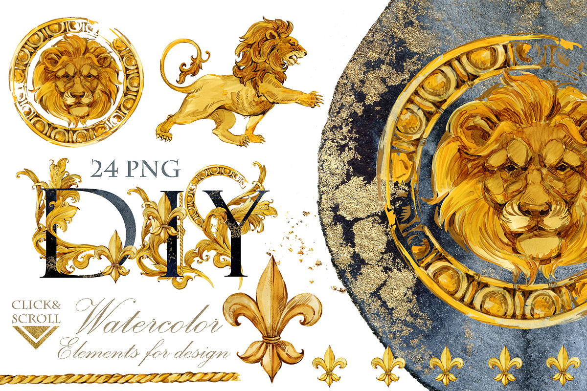Golden Lions: Luxury Watercolor Kit, a Decorative Illustration by FineArt (Photo 8 of 14)