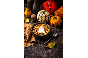 Halloween breakfast. Granola and, a Food & Drink Photo by Yulia Furman