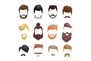 Hairstyle Beard And Hair Face Cut Mask Flat Cartoon Vector.