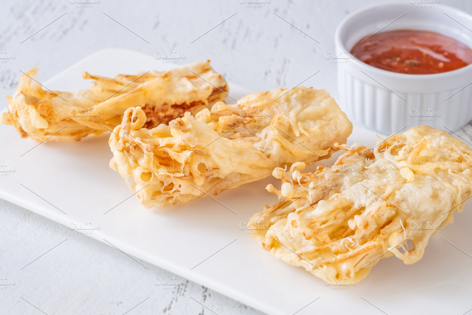 Crispy Battered Enoki Mushrooms Serv, a Food & Drink Photo by Alexander Prokopenko