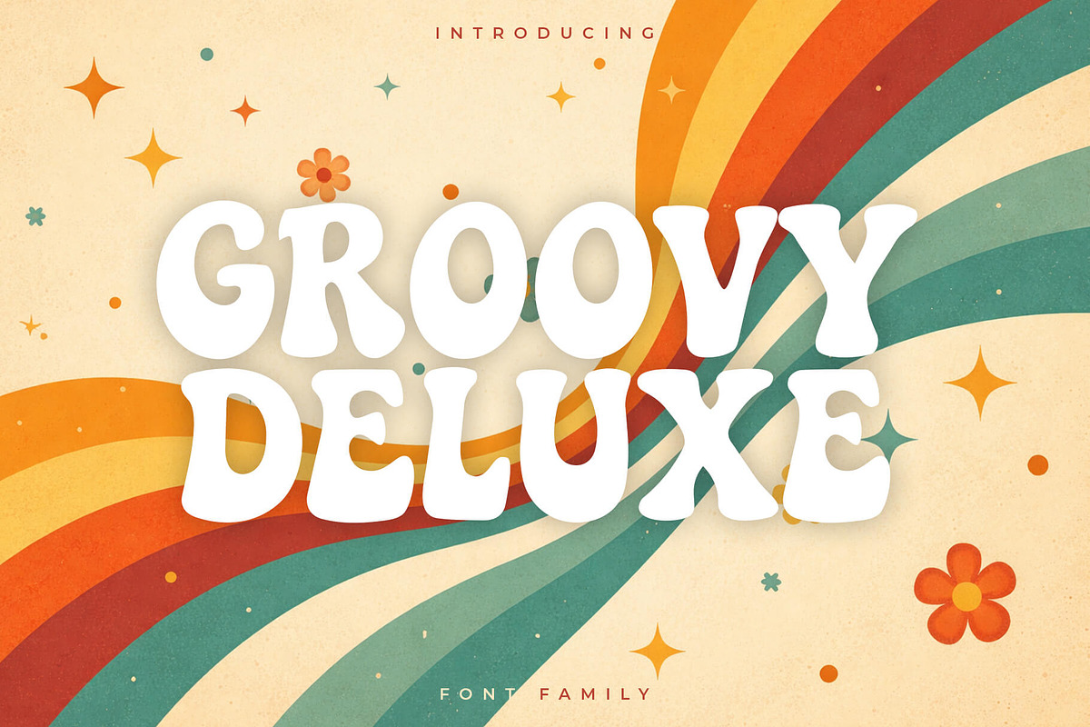 Groovy Deluxe - Retro groovy display, a Sans Serif Font by RC graphics (Photo 1 of 3)