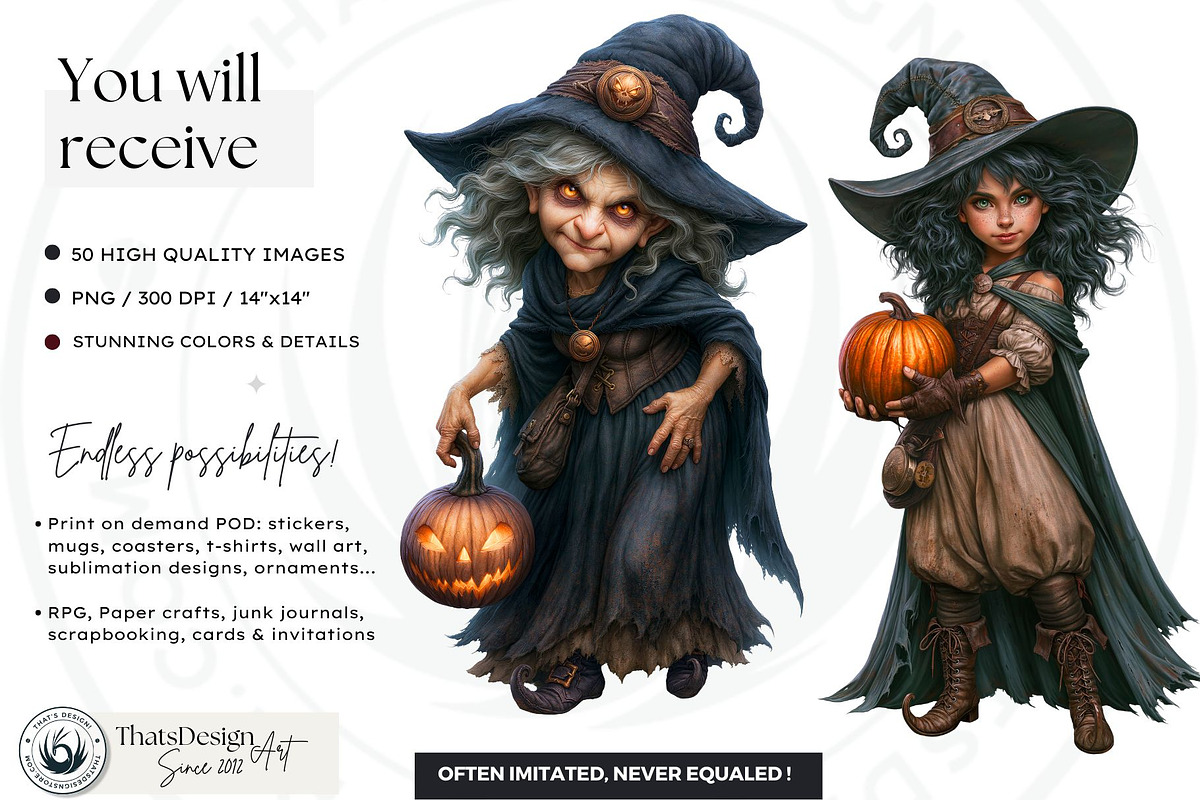 Halloween Little witches Cliparts, a Seasonal Illustration by ThatsDesignArt (Photo 2 of 17)