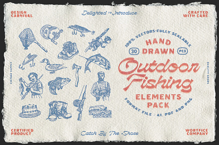 Hand-Drawn Outdoor Fishing Elements, a Sport Illustration by Wortfice