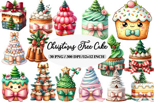 Cute Christmas Tree Cake Bow Clipart, an Illustration by Daily.Designs