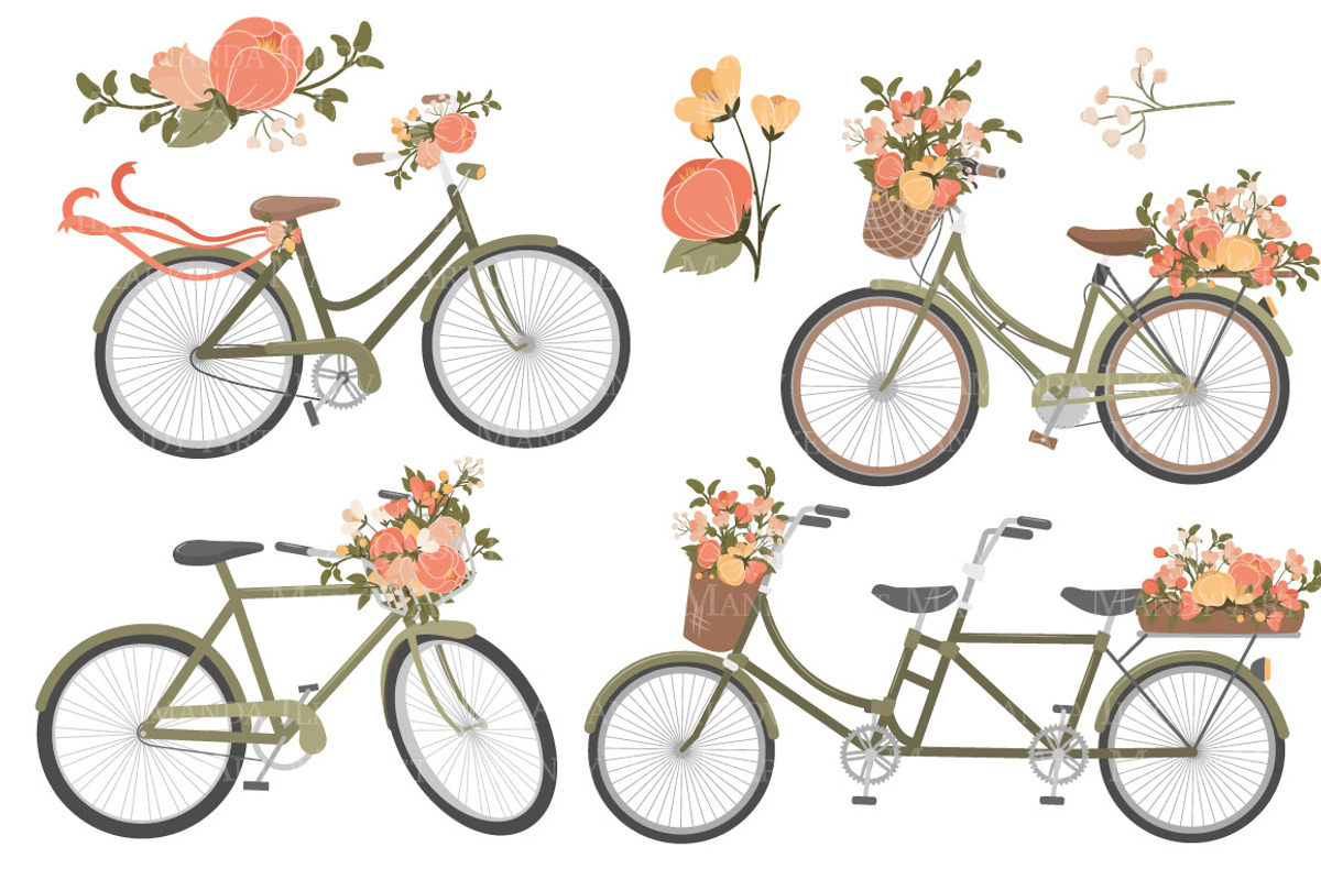 Peach Floral Bicycles Clipart, an Illustration by Amanda Ilkov (Photo 5 of 5)