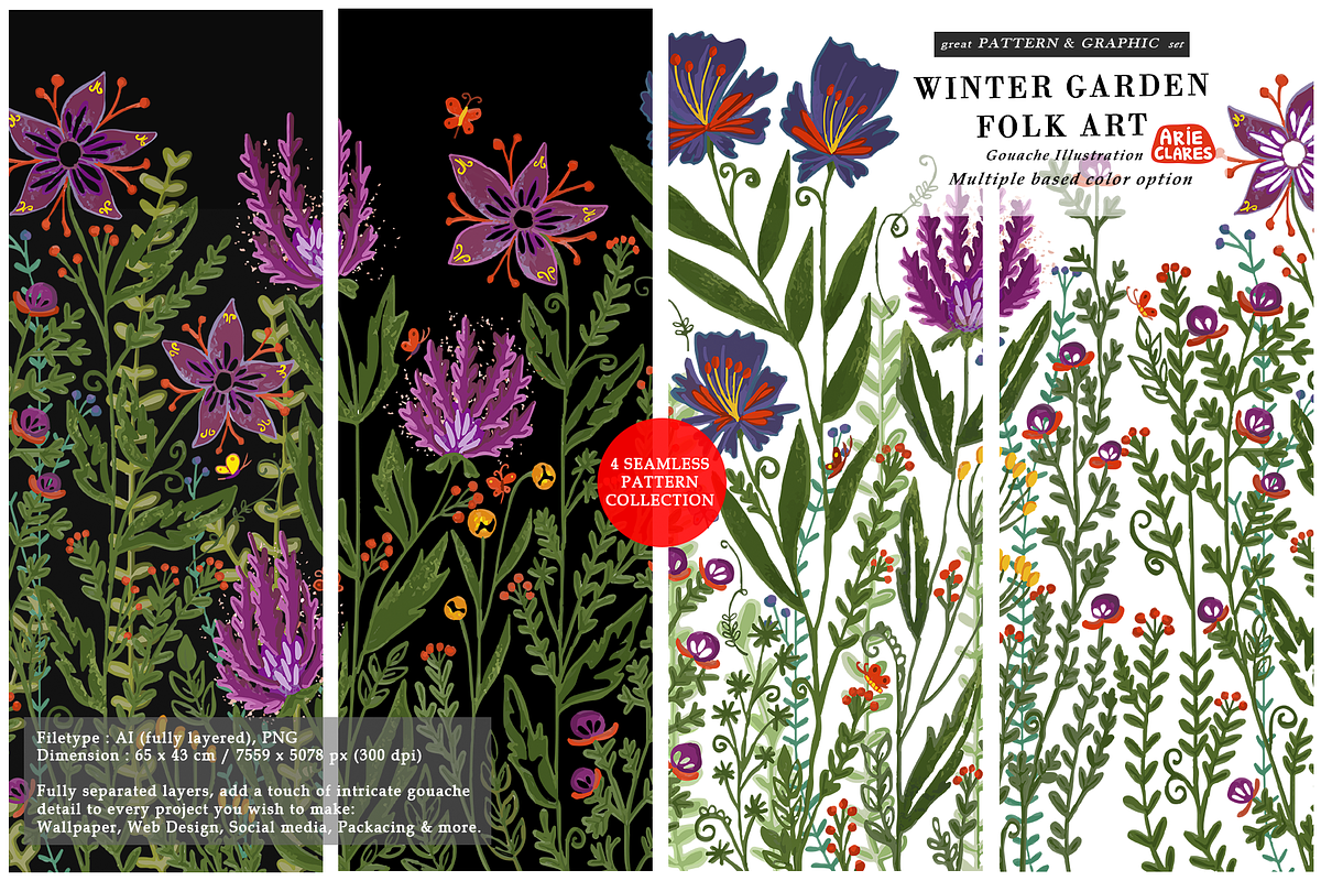 Winter Garden Folk Art, a Pattern Graphic by Arie Clares (Photo 3 of 13)