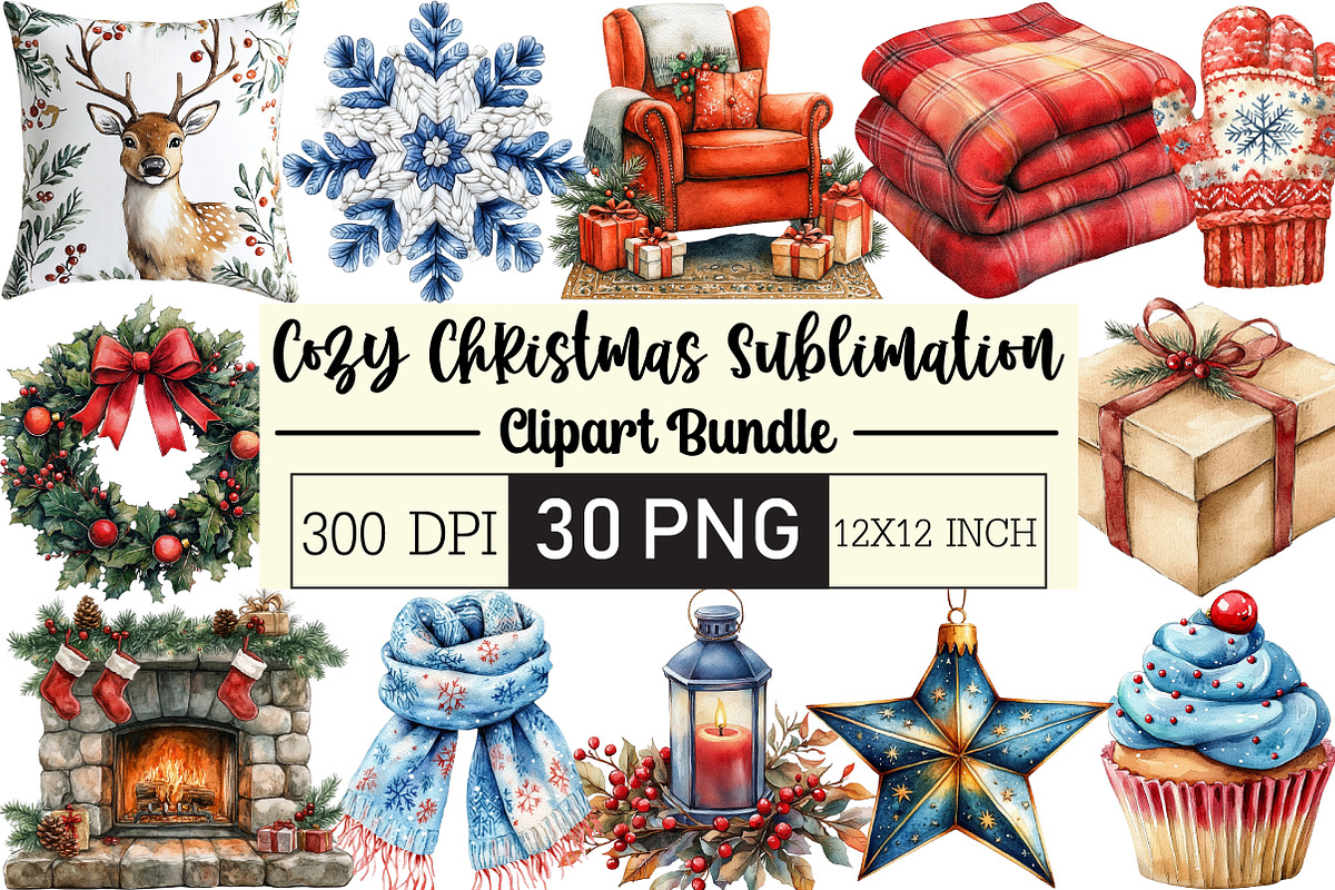 Cozy Christmas Sublimation Designs, an Illustration by Black Bird Studio (Photo 1 of 6)