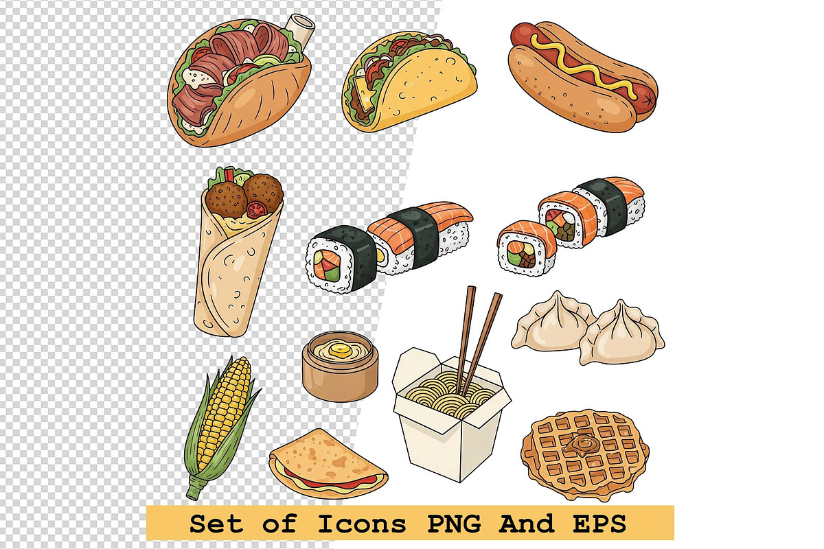 Set of  street food icons in vector, an Icon by one-touch
