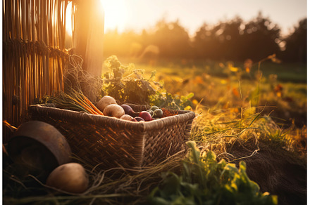 Rich harvest basket. Generate AI, a Food & Drink Photo by Ylivdesign