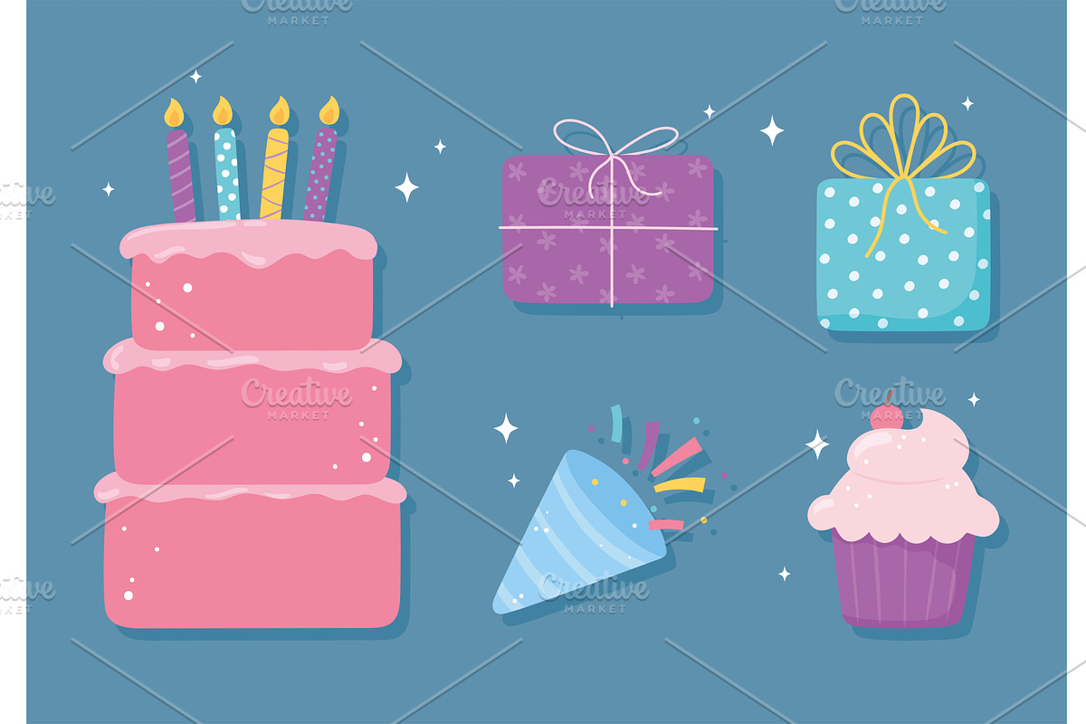 icons birthday party, an Illustration by studiogstock