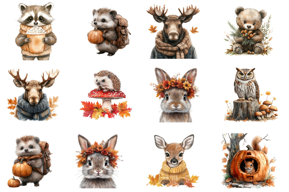 Fall Woodland Animal Clipart, an Illustration by SinaCreation (Photo 2 of 5)