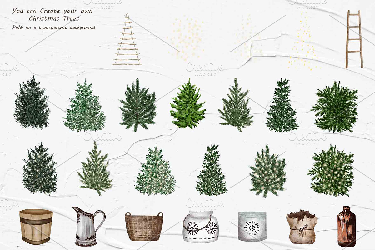 Farmhouse Christmas Watercolor Set, a Seasonal Illustration by BarvArt (Photo 16 of 28)
