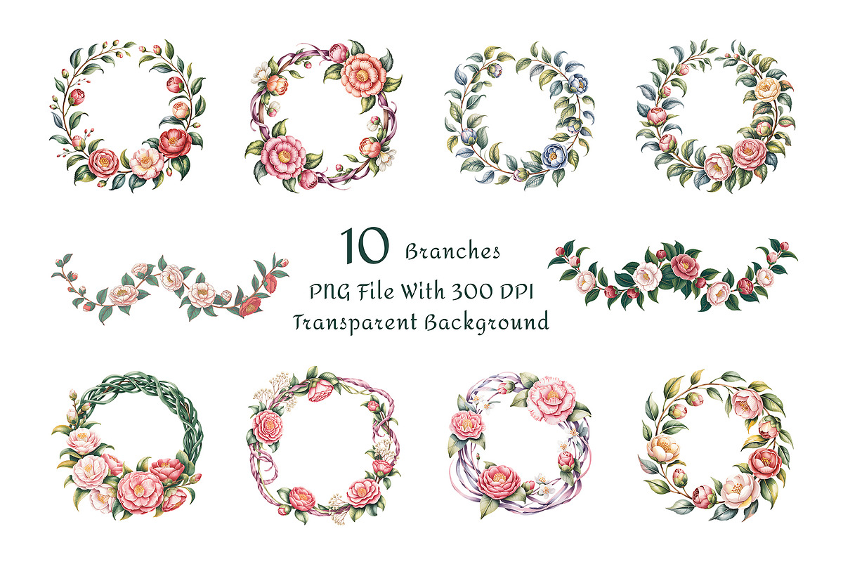 Camellia Watercolor Floral Clipart, a Decorative Illustration by ForhadGFX (Photo 4 of 14)