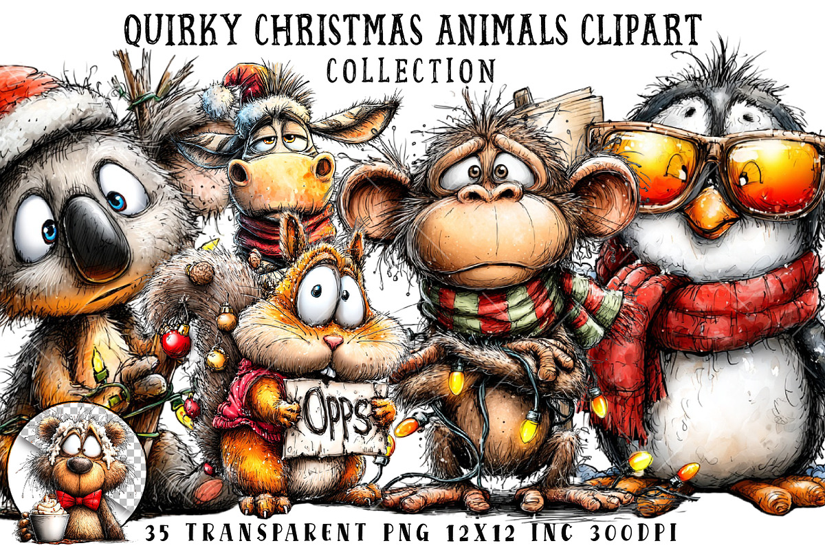 Quirky Christmas Animals Clipart, an Illustration by OK Design (Photo 1 of 6)