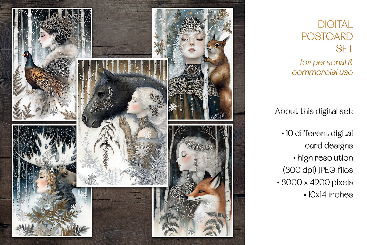Nordic Winter Ladies Postcard Set, a Decorative Illustration by The Dutch Lady Designs (Photo 7 of 7)
