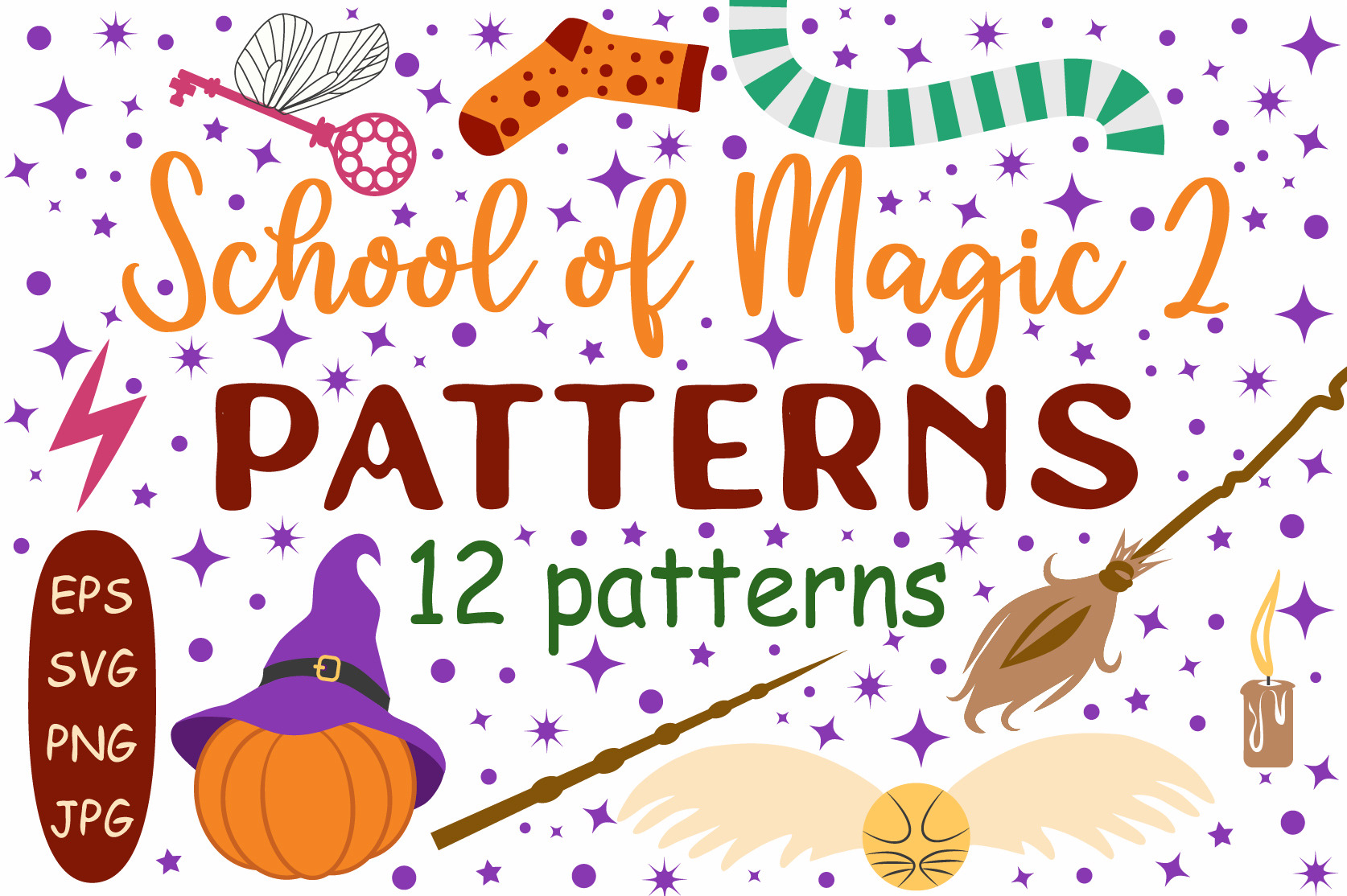 Magic items seamless pattern in flat