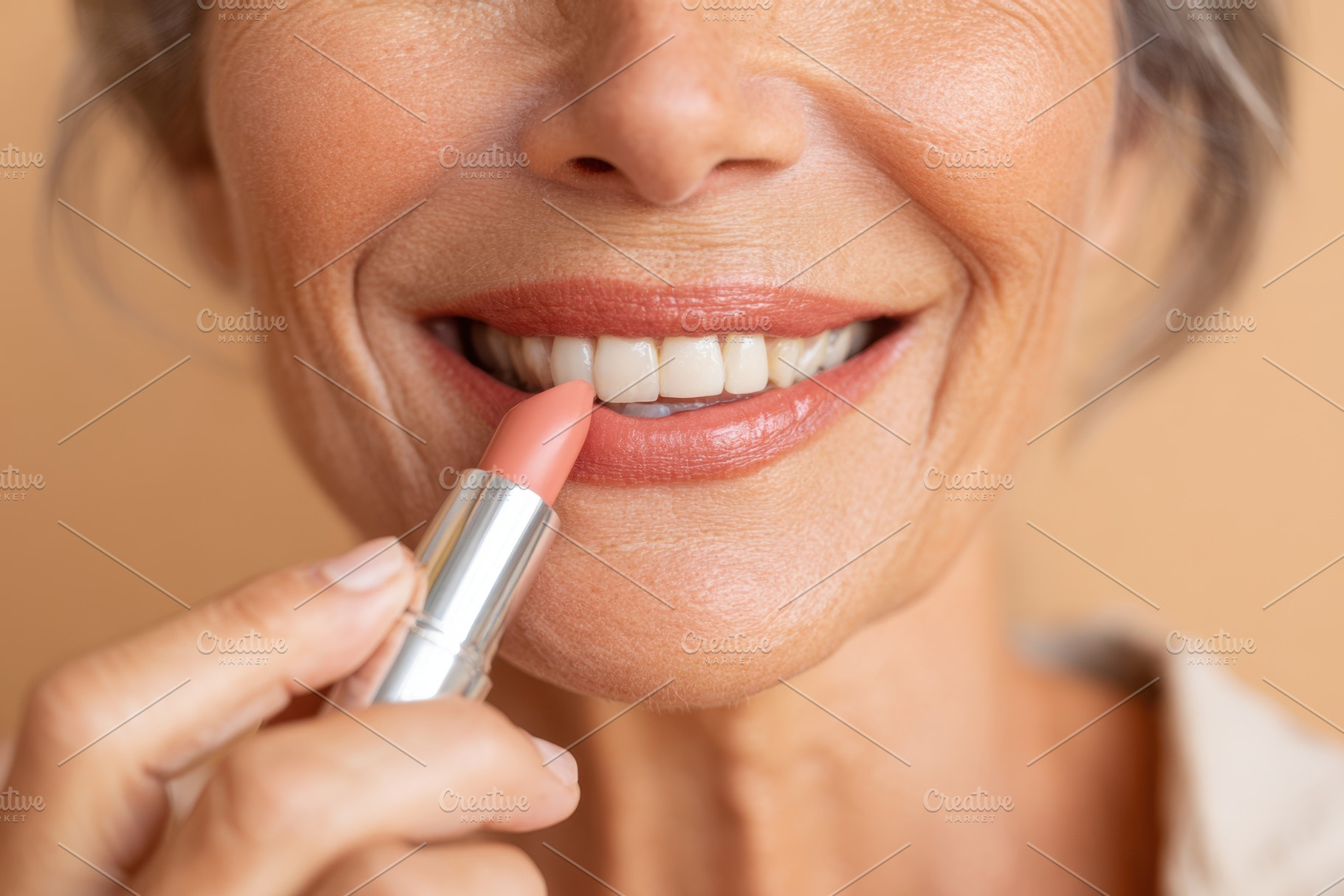 Woman applying nude lipstick close-up, a Beauty & Fashion Photo by AlyaAnd