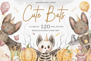 Halloween Bats watercolor clip art, an Illustration by Nastya Brekhova