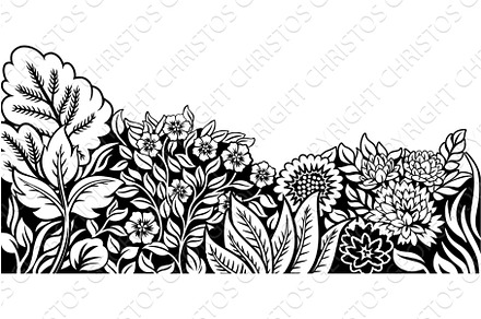 Flowers Pattern Flower Woodcut, a Wallpaper Graphic by Christos Georghiou
