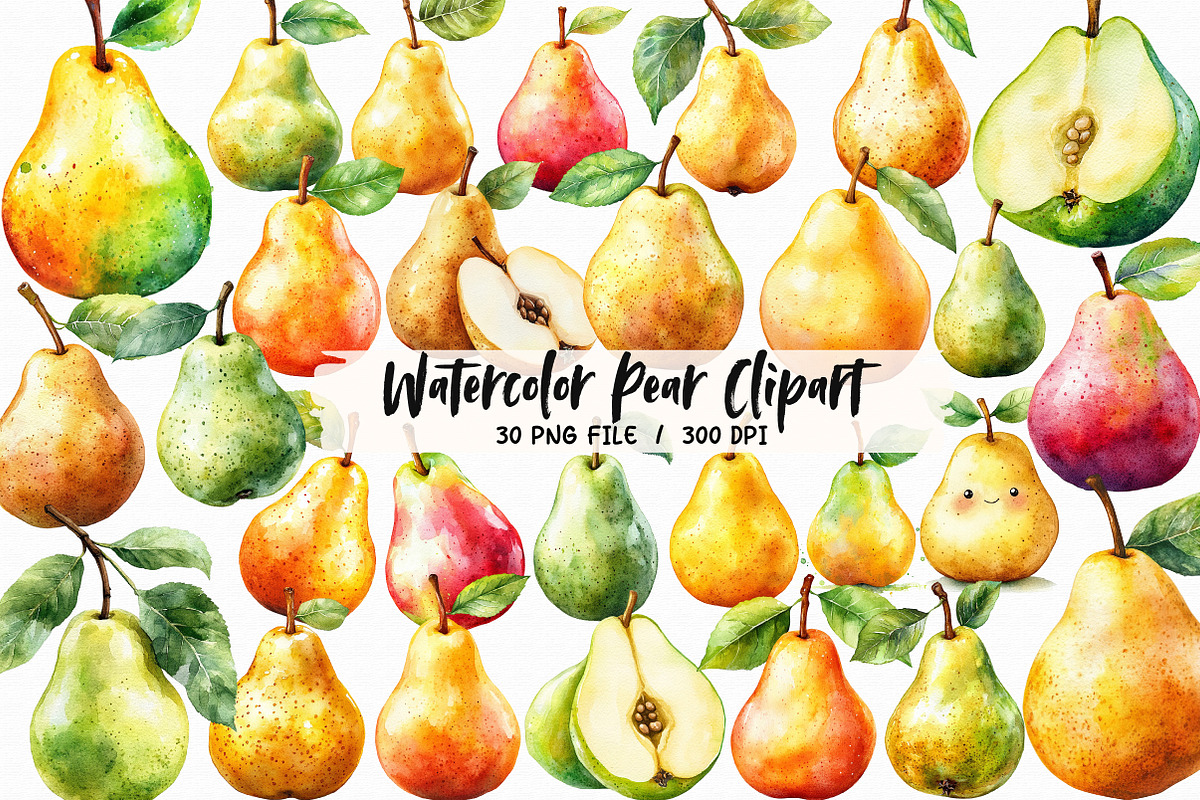 Watercolor Pear Clipart, an Illustration by Libby Wishes (Photo 1 of 6)