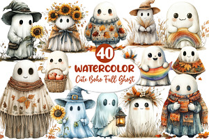Cute Boho Fall Ghost Clipart, an Illustration by Dream Creation