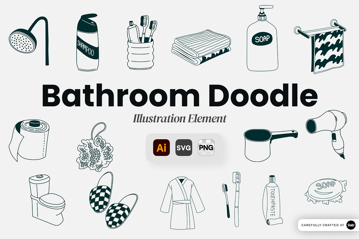 Bathroom Doodle Hand Drawn, an Object Graphic by SLAB! Design (Photo 1 of 3)