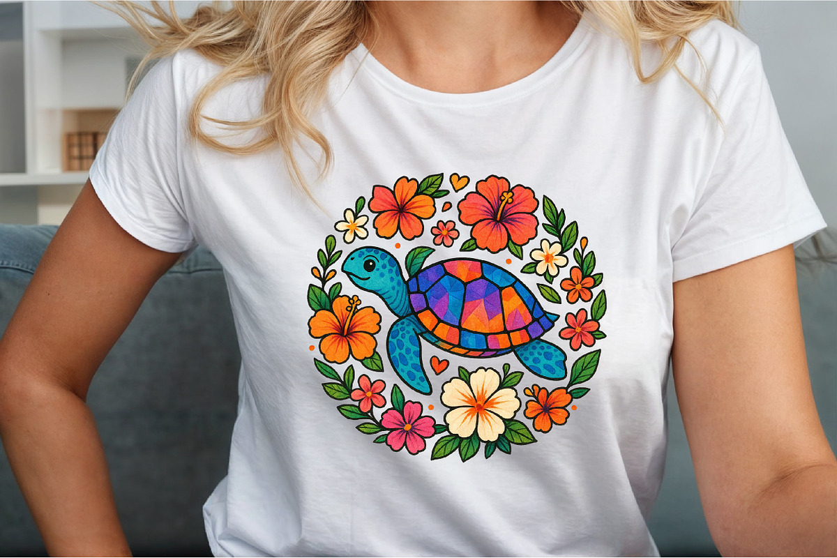 Summer Sea Turtle Floral Boho Flower, an Illustration by Sublimation Artist (Photo 3 of 9)