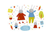 Happy Easter vector set with bunny, a Decorative Illustration by Barkova Nadya (Thumbnail 3 of 6)