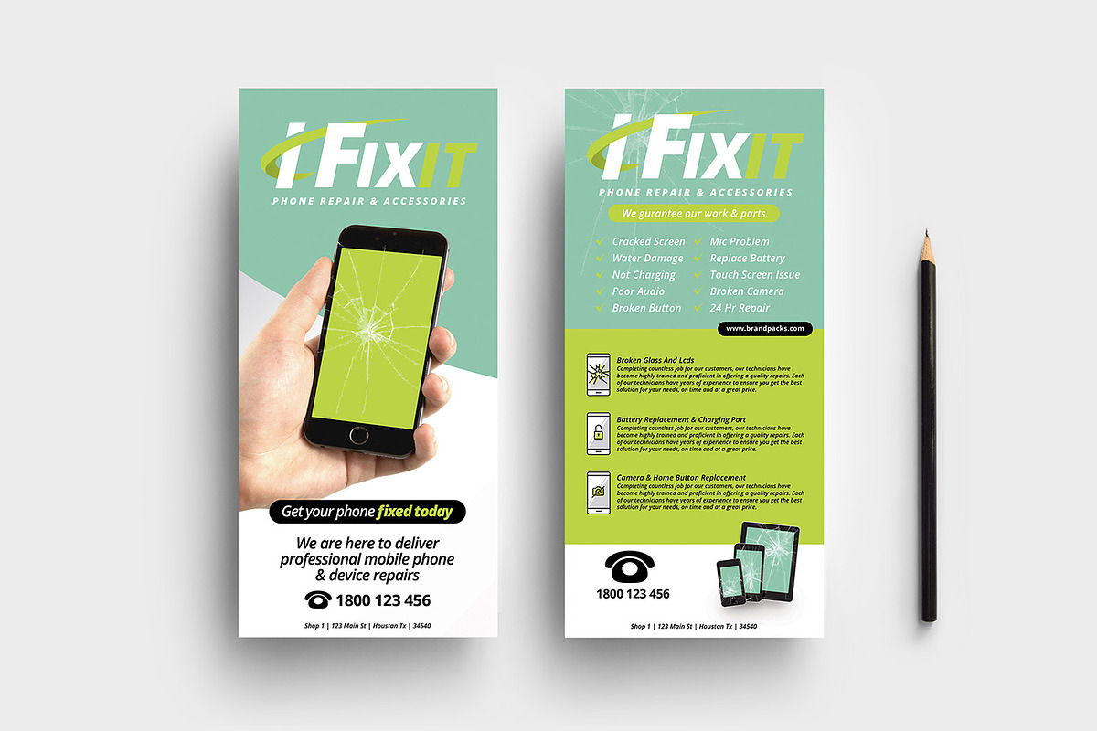 Phone Repair Shop DL Card Template, a Card Template by BrandPacks