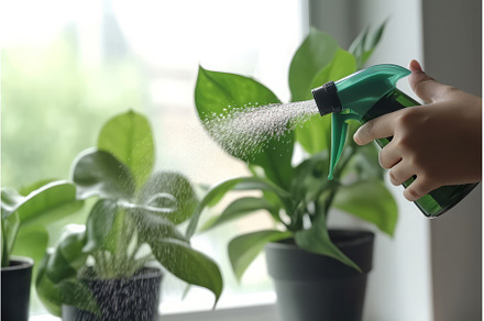 Hand spraying plants on window, a Nature Photo by Ylivdesign