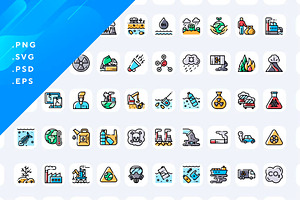 50 Pollution Icons, an Outline Icon by Wencory