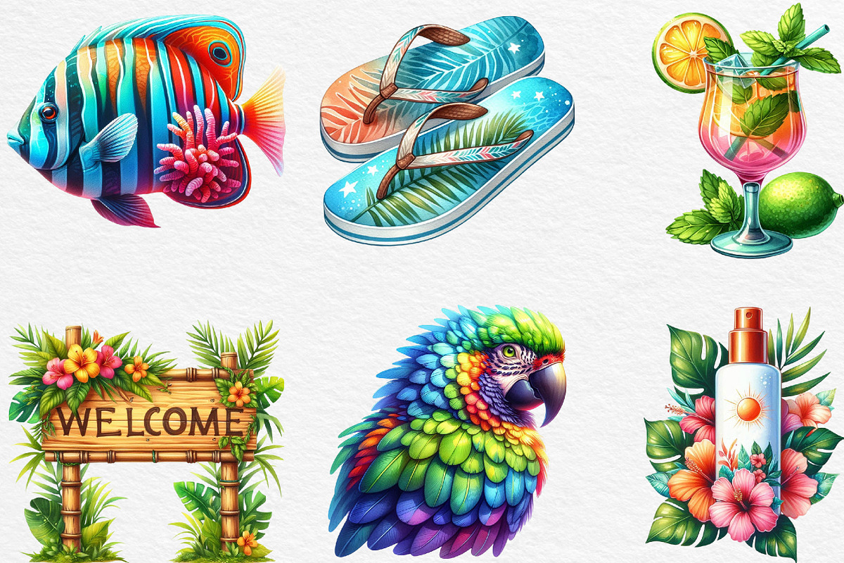 Tropical Clipart Watercolor, Tropica, an Illustration by Black Bird Studio (Photo 4 of 6)