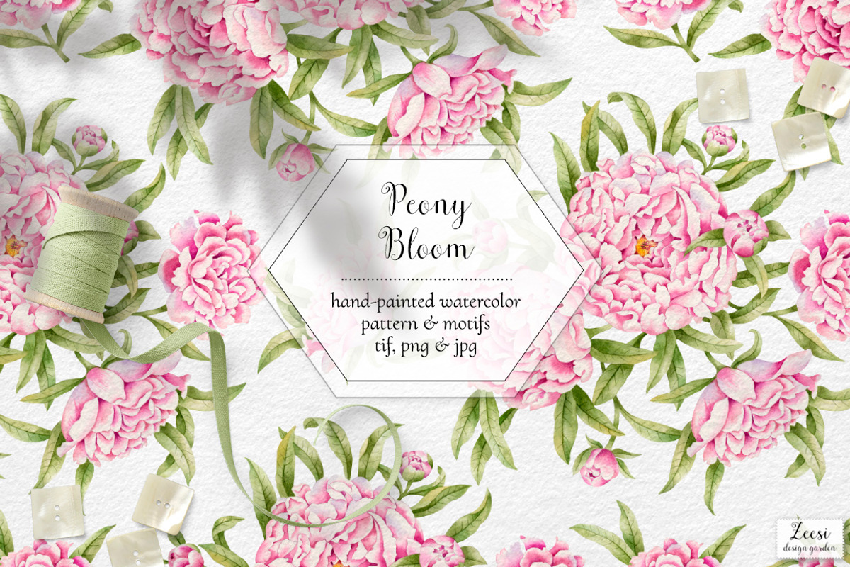Peony Bloom Pattern & Motifs, a Pattern Graphic by Zeesi Design Garden (Photo 1 of 11)