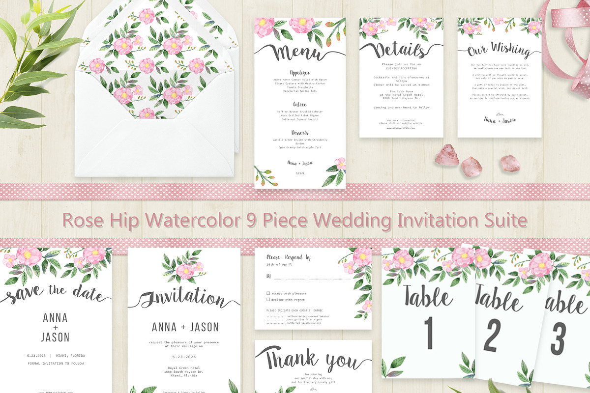 Rose Hip Watercolor Wedding Suite, an Invitation Template by Love Design (Photo 1 of 14)