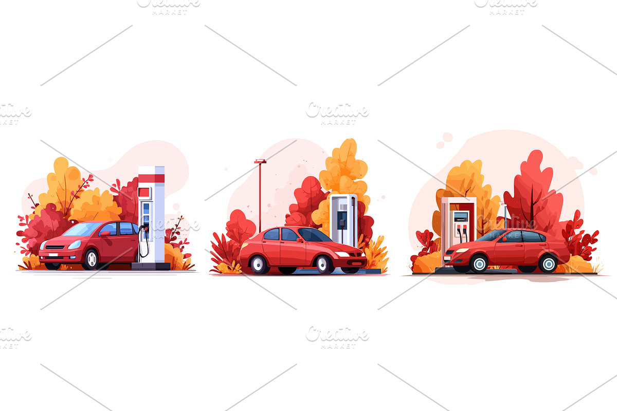Car refueling. Electric auto, an Illustration by Stock-Smart-Start