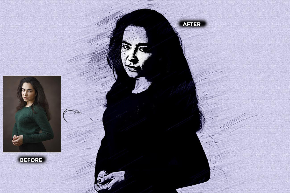 Ink Oil Sketch Artist FX Ps Action, an Action Add-On by Studio Retouch (Photo 4 of 12)