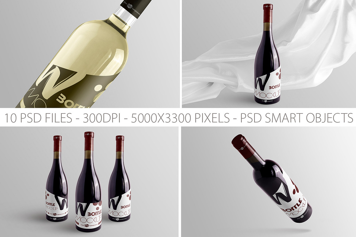 Wine Bottle Mockup Set, a Product Mockup by Free-PSD-Templates (Photo 2 of 6)