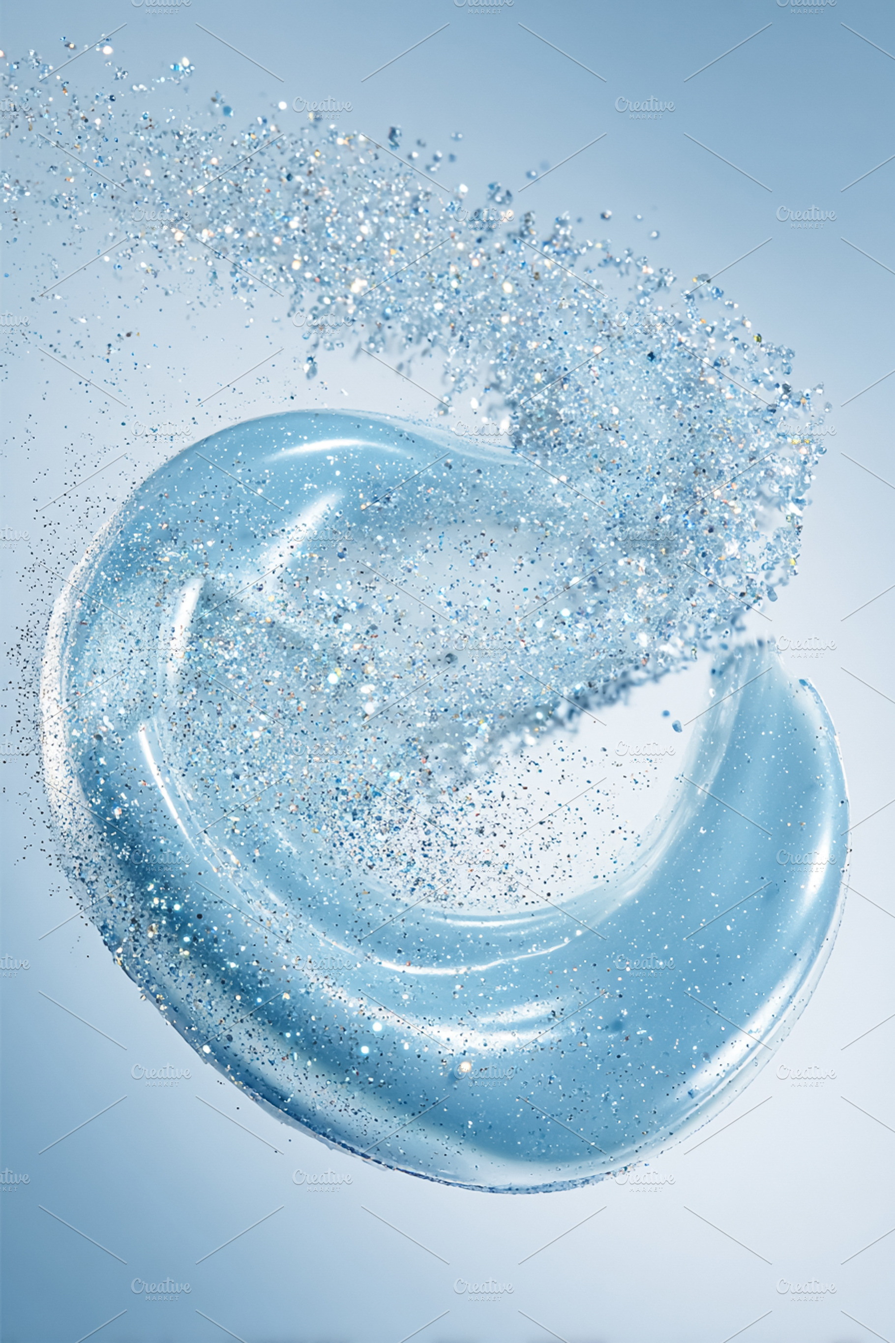Swirling blue glitter particles creating abstract liquid wave te, a Photo by Studio ANNA