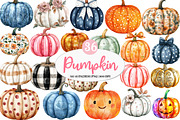 Pumpkin with Pattern Clipart, an Illustration by Watercolor design (Thumbnail 1 of 4)