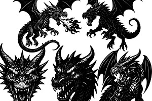 Dragon tattoo silhouettes, an Animal Illustration by Deezguizer