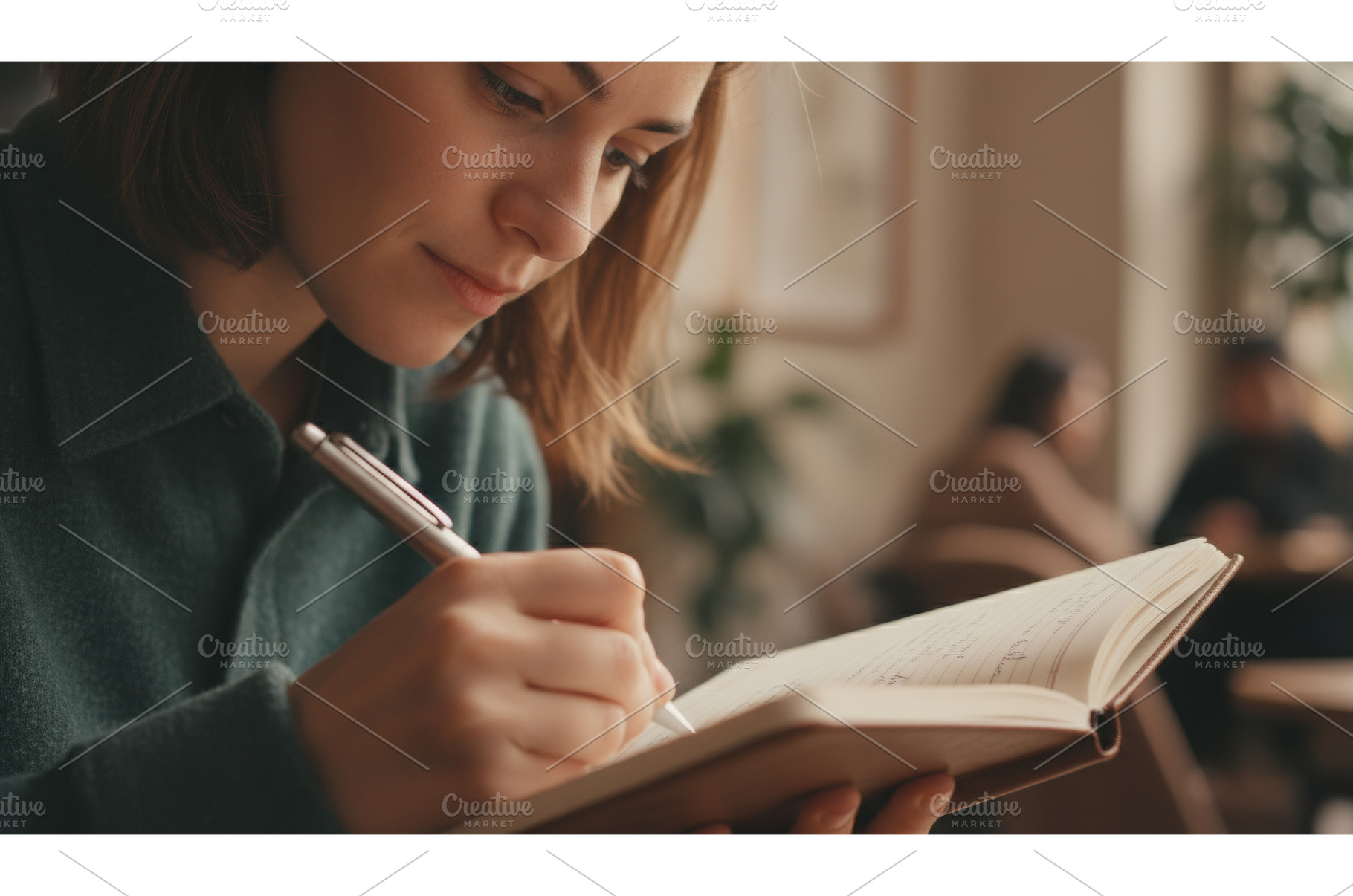 Close up of a young woman writing in, a School & Education Photo by Igor Tichonow