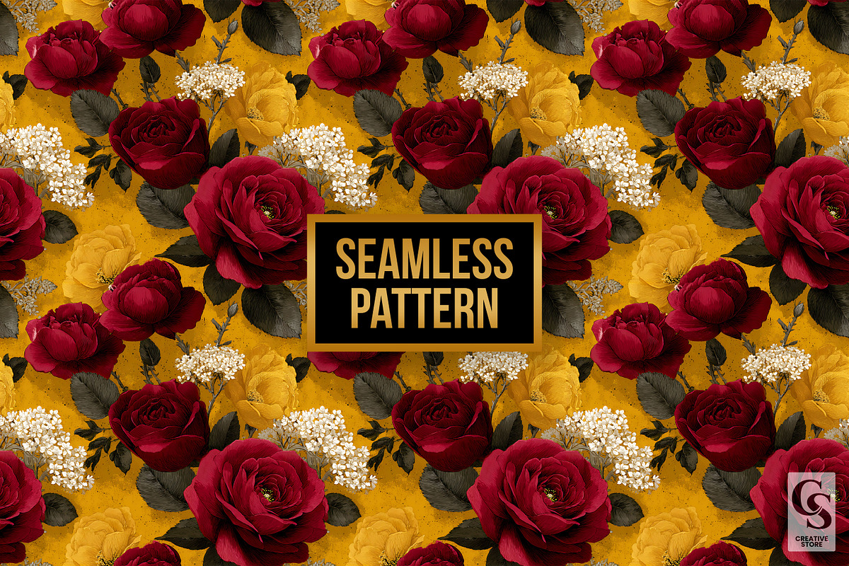 Red and Gold Roses Digital Paper, a Pattern Graphic by Creative Store (Photo 4 of 5)
