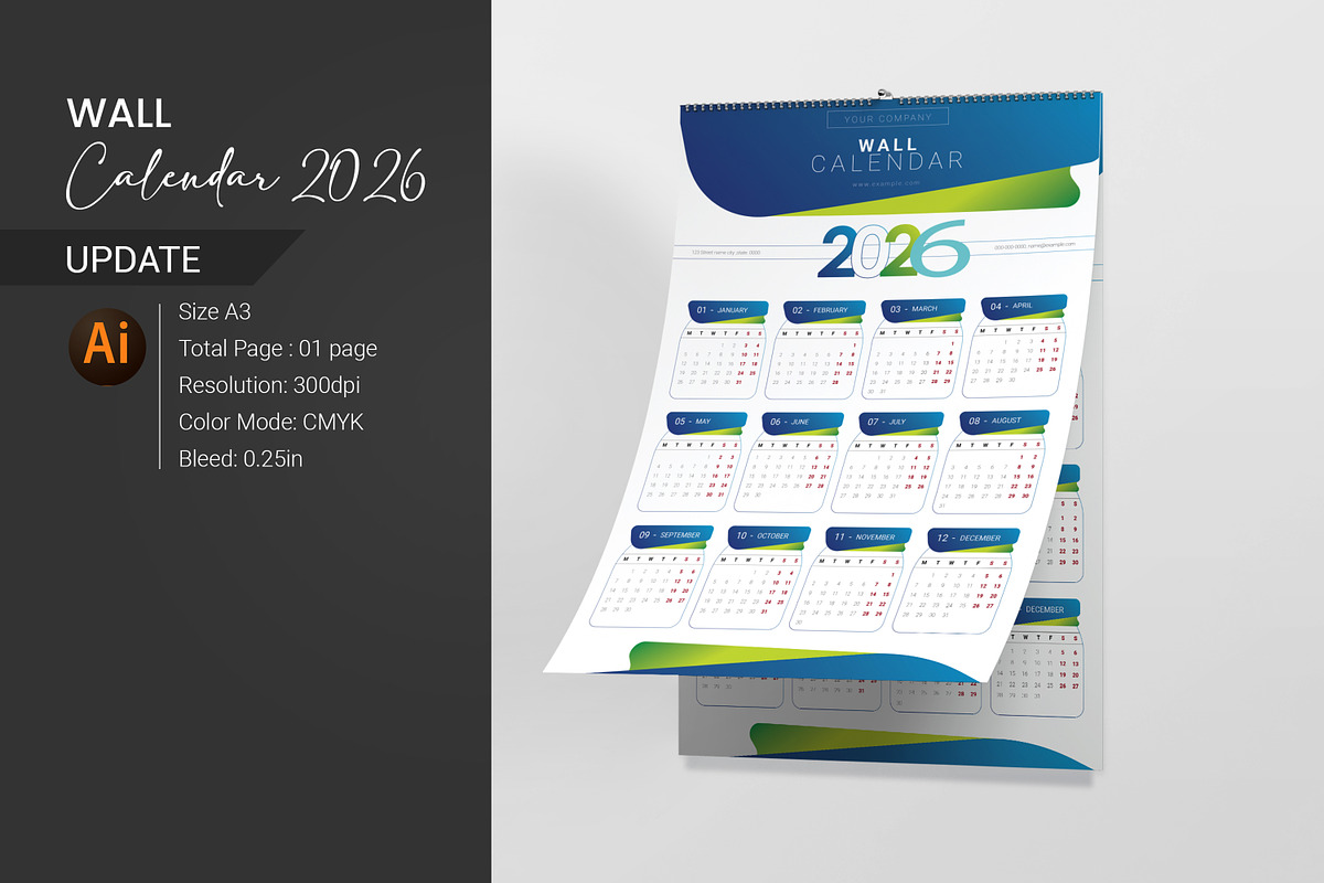 Wall Calendar 2026, a Stationery Template by crazyOWL (Photo 1 of 5)