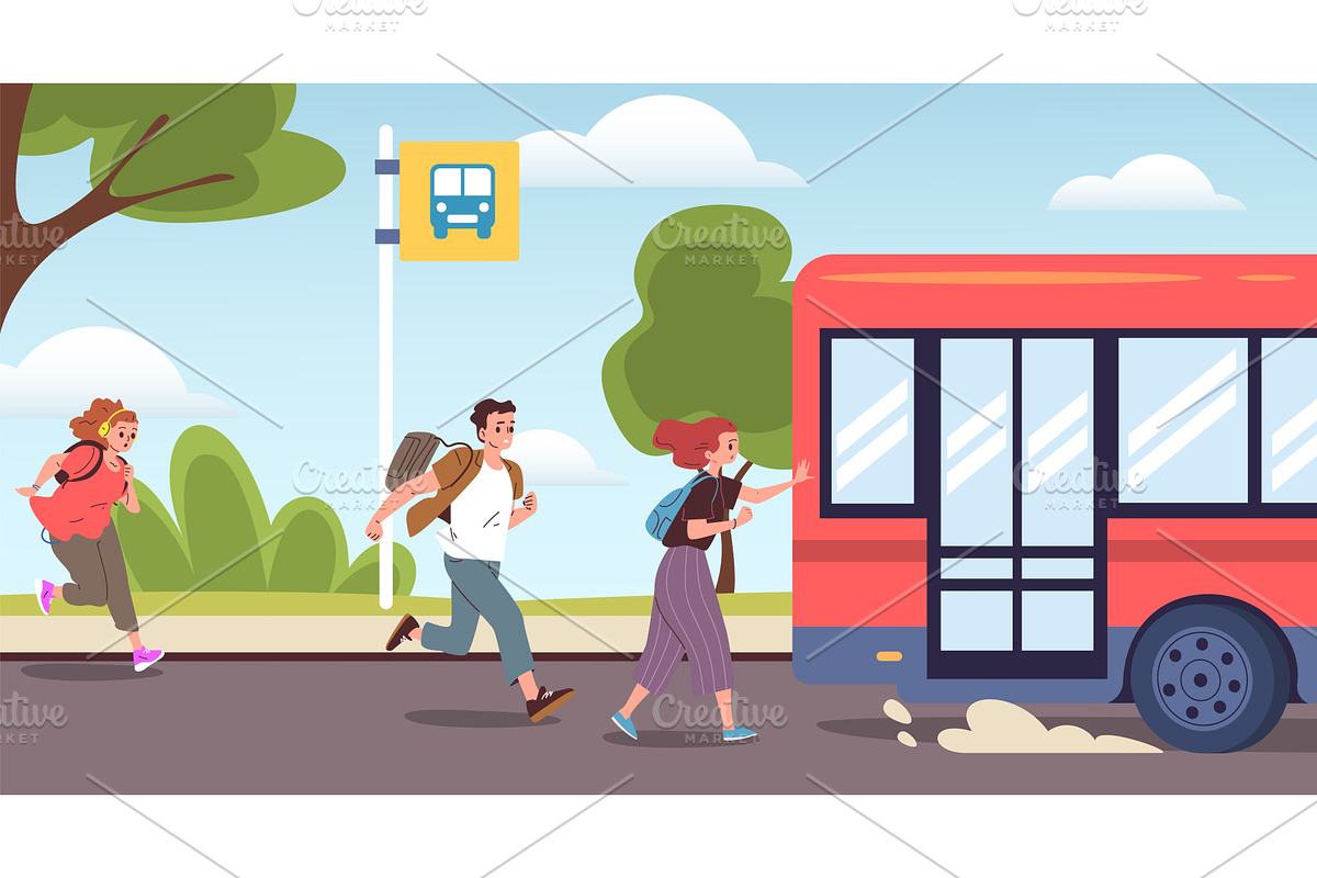 People late bus. Man run behind bus, a Transportation Illustration by Stock-Smart-Start