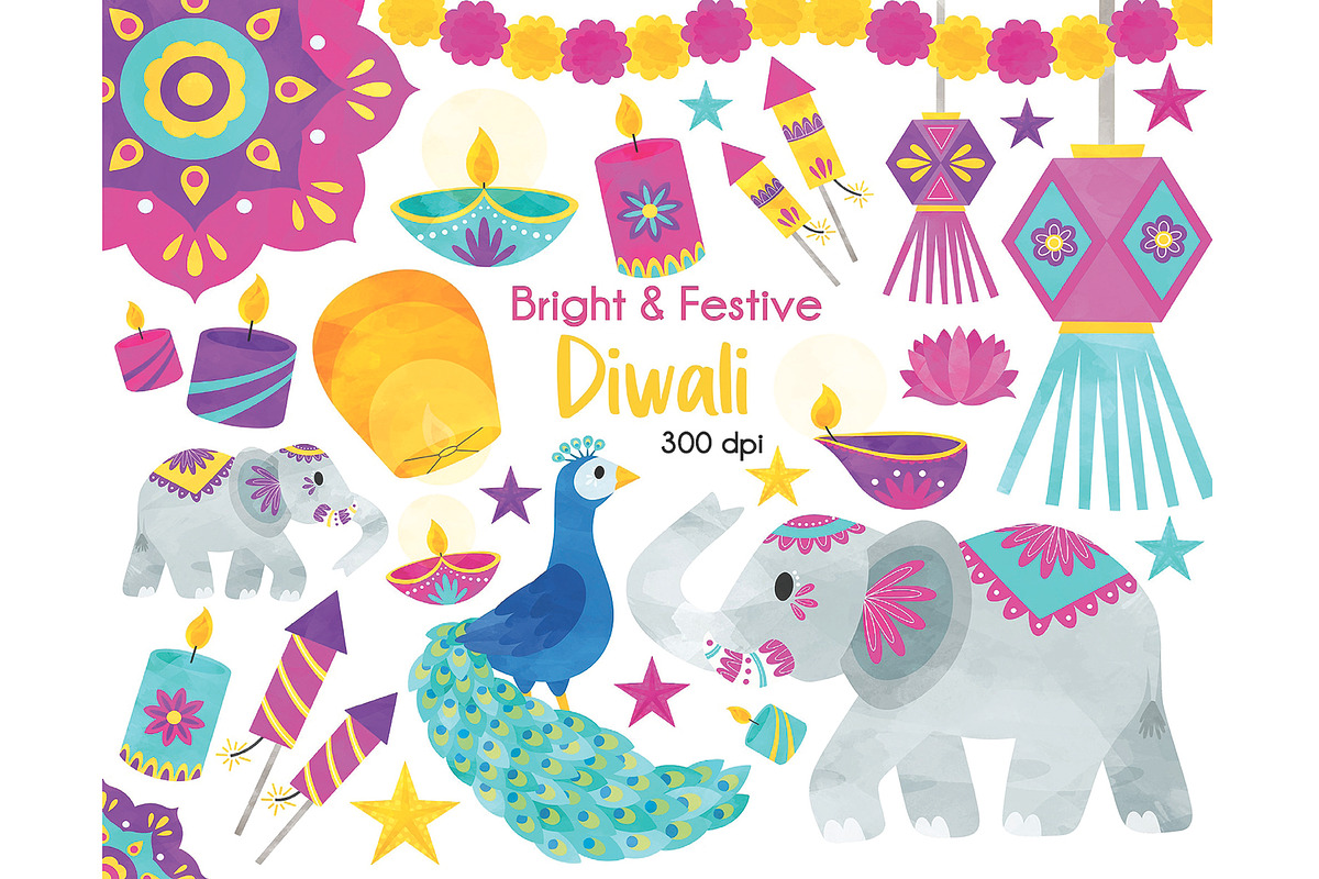 Diwali Clipart Bundle, Oil Lamp, a Seasonal Illustration by SugarPickle Clip Art (Photo 1 of 3)