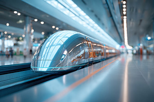 Futuristic train at a modern station, a Transportation Photo by AlyaAnd