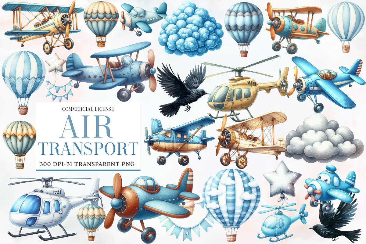 Air Transport Watercolor Clipart, an Illustration by Designworld (Photo 1 of 5)